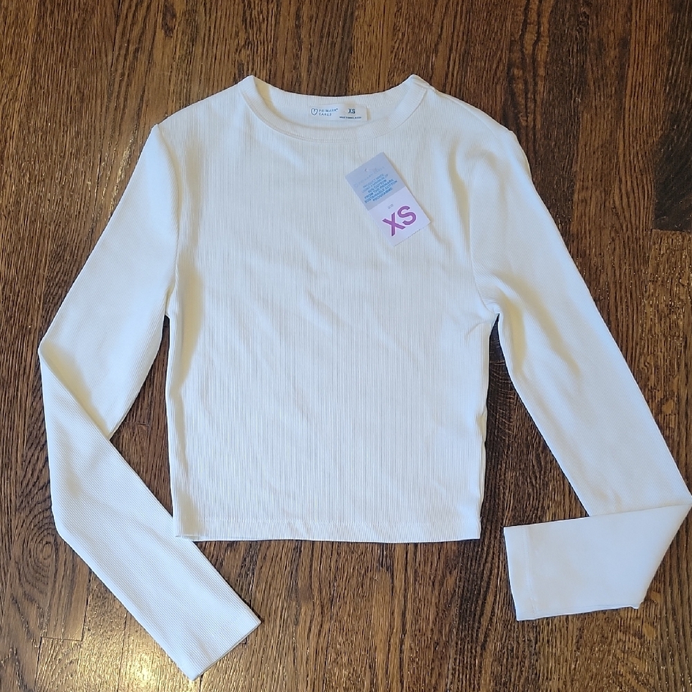 Primark Ladies XS Cream Ribbed Long Sleeve Top